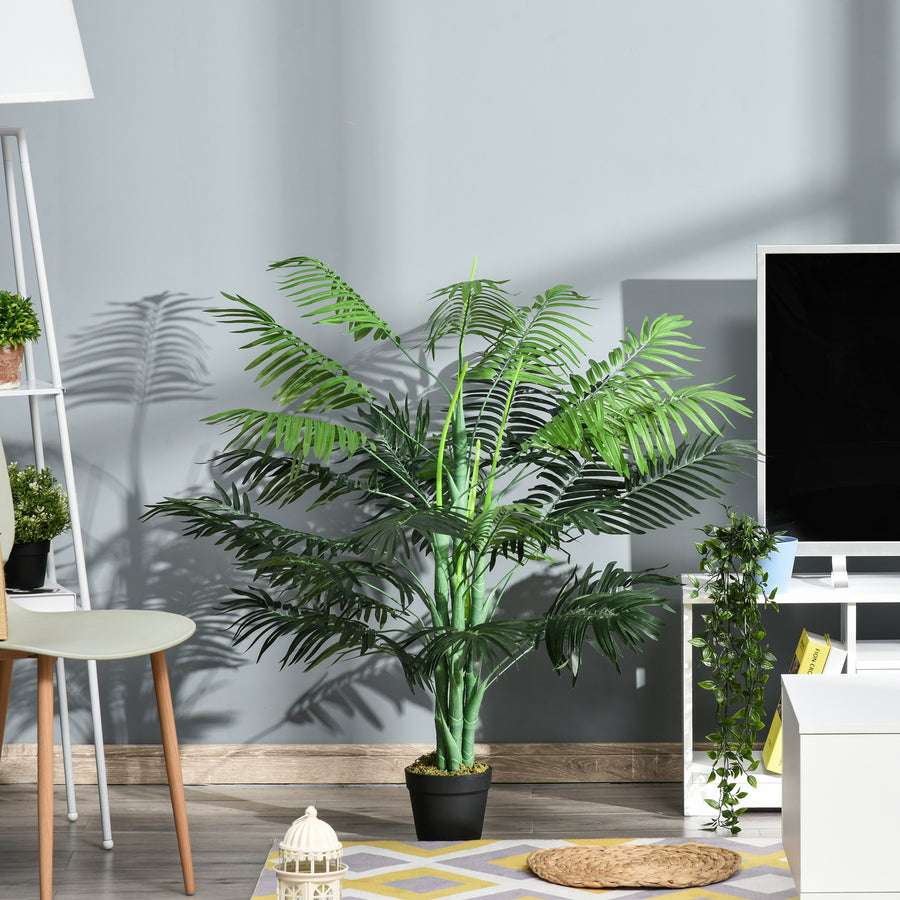 125cm/4FT Artificial Palm Plant Decorative Tree with Nursery Pot, Fake Plastic Indoor Outdoor Home Office Décor, Green