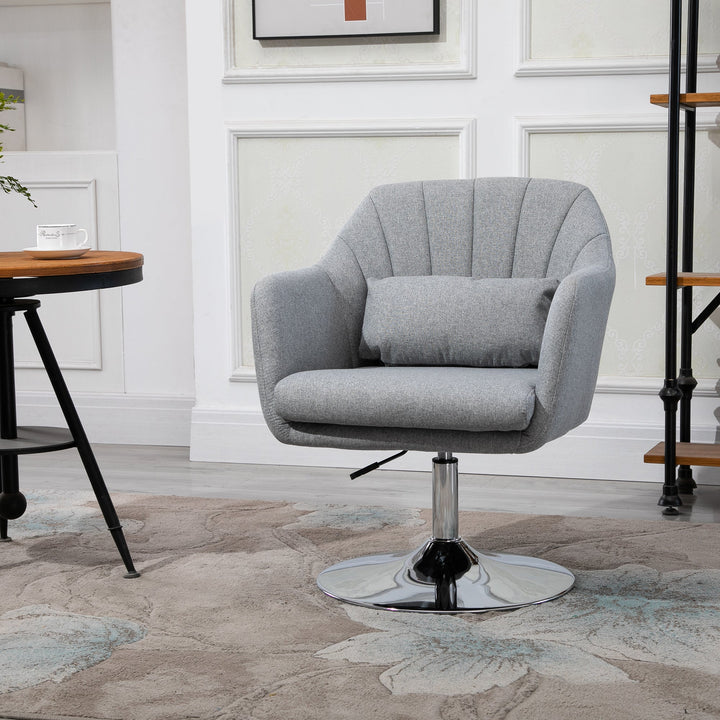 Swivel Linen Fabric Accent Chair for Living Room Contemporary Vanity Armchair with Adjustable Height Thick Cushion Lumbar Support Armrest for Bedroom Office