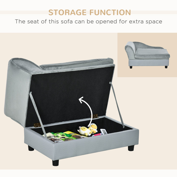 Pet Sofa Chair, with Storage, Cushion, for Small Dogs, Cats - Light Grey