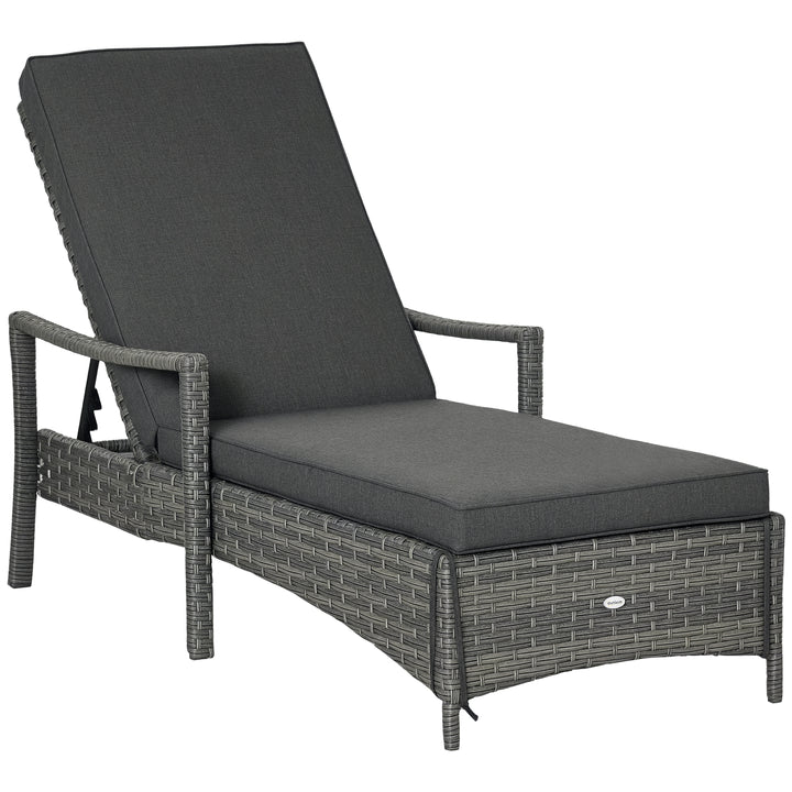 MCL Patio Rattan Sun Lounger, Dual Wicker Weave Outdoor Single Reclining Chair Furniture, 5-Level Adjustable Backrest w/ Removeable & Washable Cushion, Mixed Grey