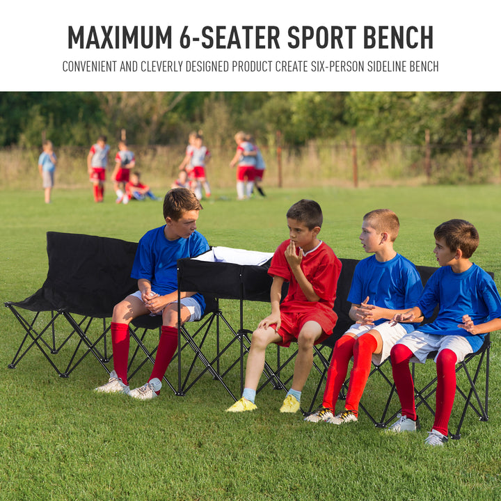 6 Seat Folding Sports Bench Portable Sports Team Bench Spectator Chair with Cooler Bag and Carrying Bag for Outdoor Picnic Camping - Black