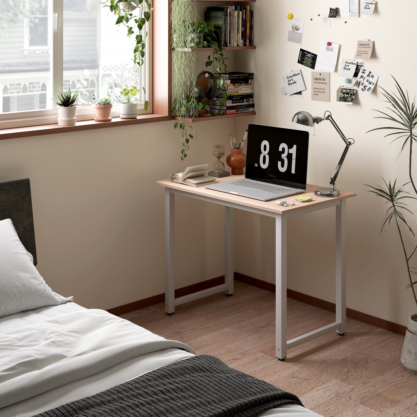 Computer Desk, Writing Table, 100 x 60 x 76cm Workstation for Home Office, Study with Metal Frame, Simple Assembly, White