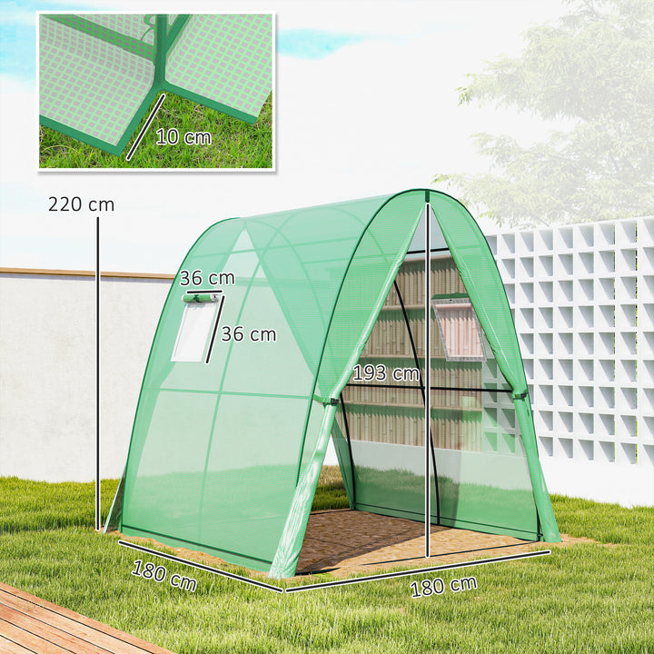 Polytunnel Greenhouse with Sandbags, Walk-In Tunnel Green House with 2 Doors and Screen Windows, 1.8 x 1.8 x 2m