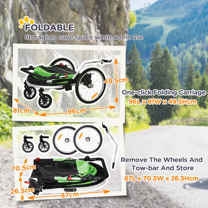 Dog Bike Trailer 2-in-1 Pet Stroller for Large Dogs Cart Foldable Bicycle Carrier Aluminium Frame with Safety Leash Hitch Coupler Reflector Flag Orange