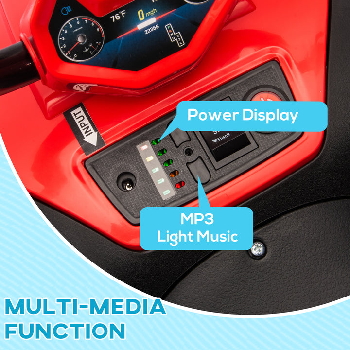 AIYAPLAY 12V Kids Electric Quad Bike w/ Spring Suspension System, Forward, Backward, LED Light, Music, MP3, Red