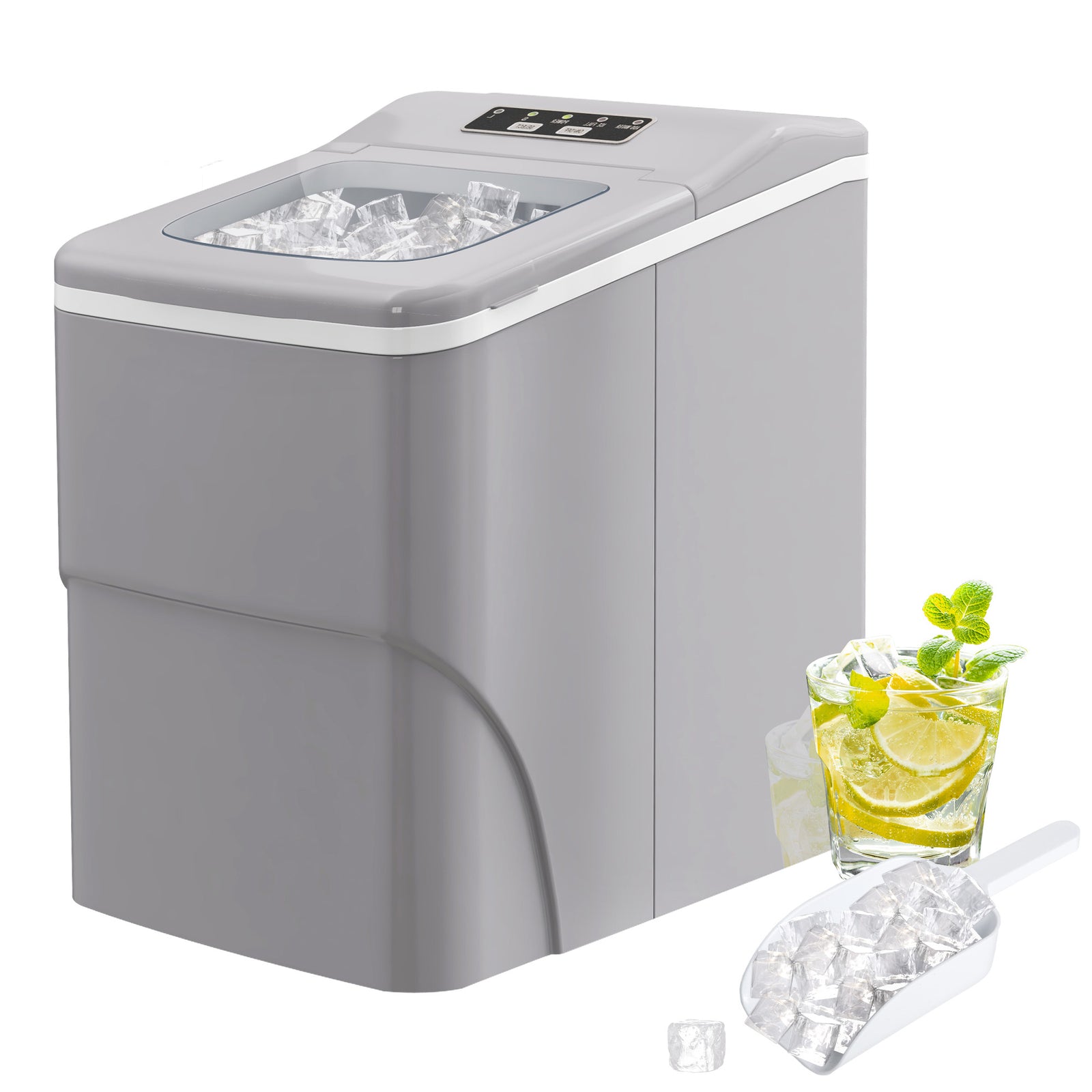 12kg Countertop Ice Cube Machine, with Scoop - Silver-Tone