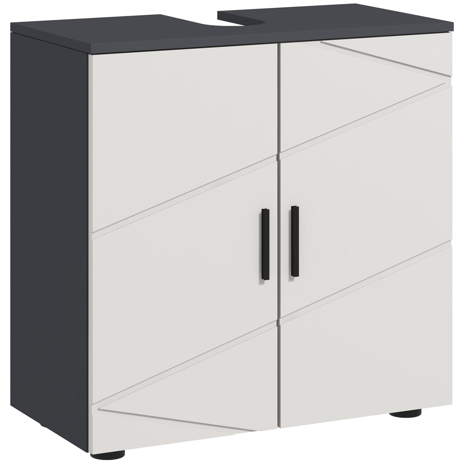 Under Sink Bathroom Cabinet, Bathroom Vanity Unit, Basin Storage Cupboard with Double Doors and Shelf, 10W x 20Dcm "U" Cut-Out, Light Grey
