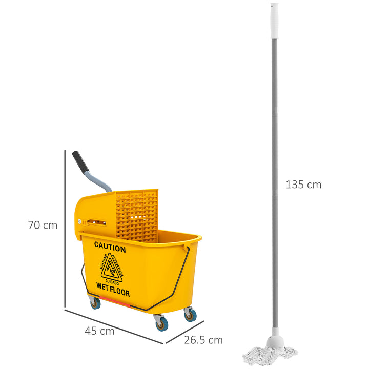 Mop Bucket with Wringer Set on Wheels for Floor Cleaning, 20 Litre Side Press Wringer with Handle and Mop, Yellow