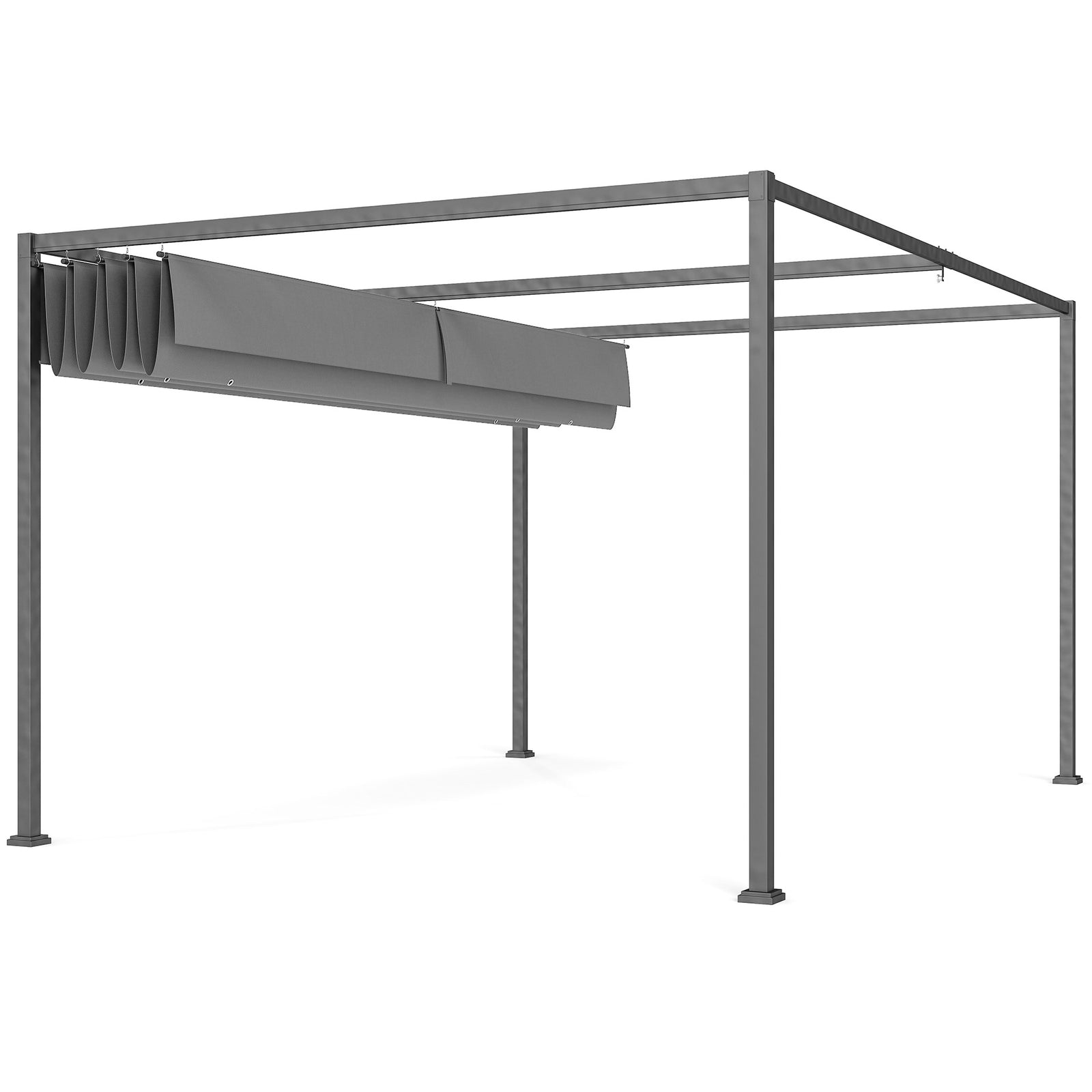4 x 3(m) Metal Outdoor Pergola with Retractable Roof, Outdoor Gazebo with Drainage Holes for Garden, Patio, Lawn, Grey