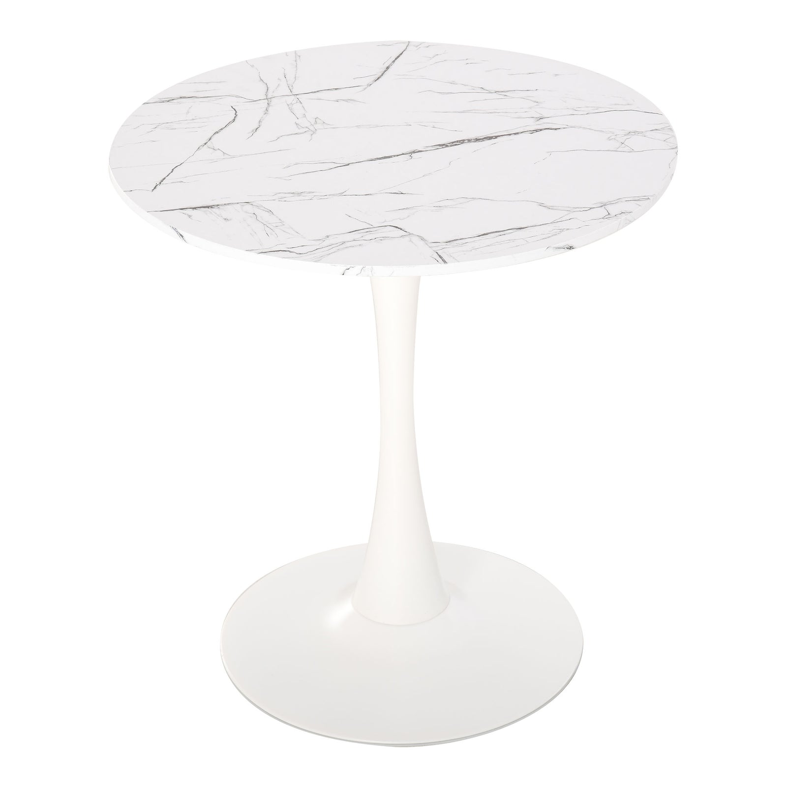 Modern Round Dining Table Leisure Coffee Bistro Table with Metal Base for Kitchen & Dining Room White
