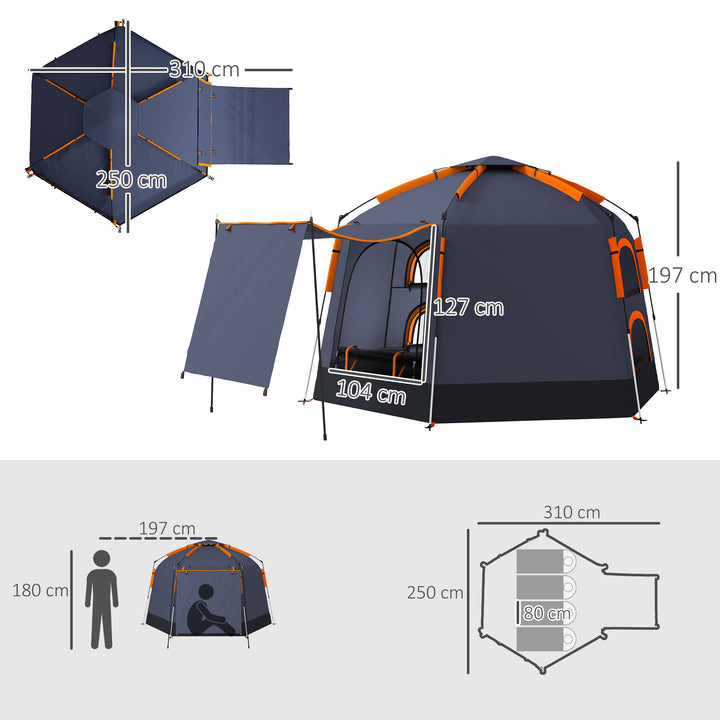 Automatic Pop Up Camping Tent, Instant Setup 2-4 Man Tent with Mesh Windows, Waterproof & UV30+, Portable with Carry Bag for Fishing, Hiking, Backpacking, Dark Grey