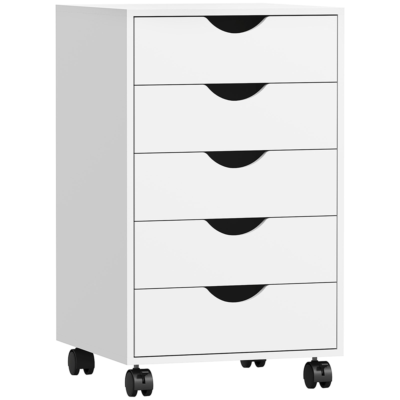 5 Drawer Mobile Filing Cabinet, Vertical File Cabinet, Modern Rolling Office Storage Organizer Cupboard, White