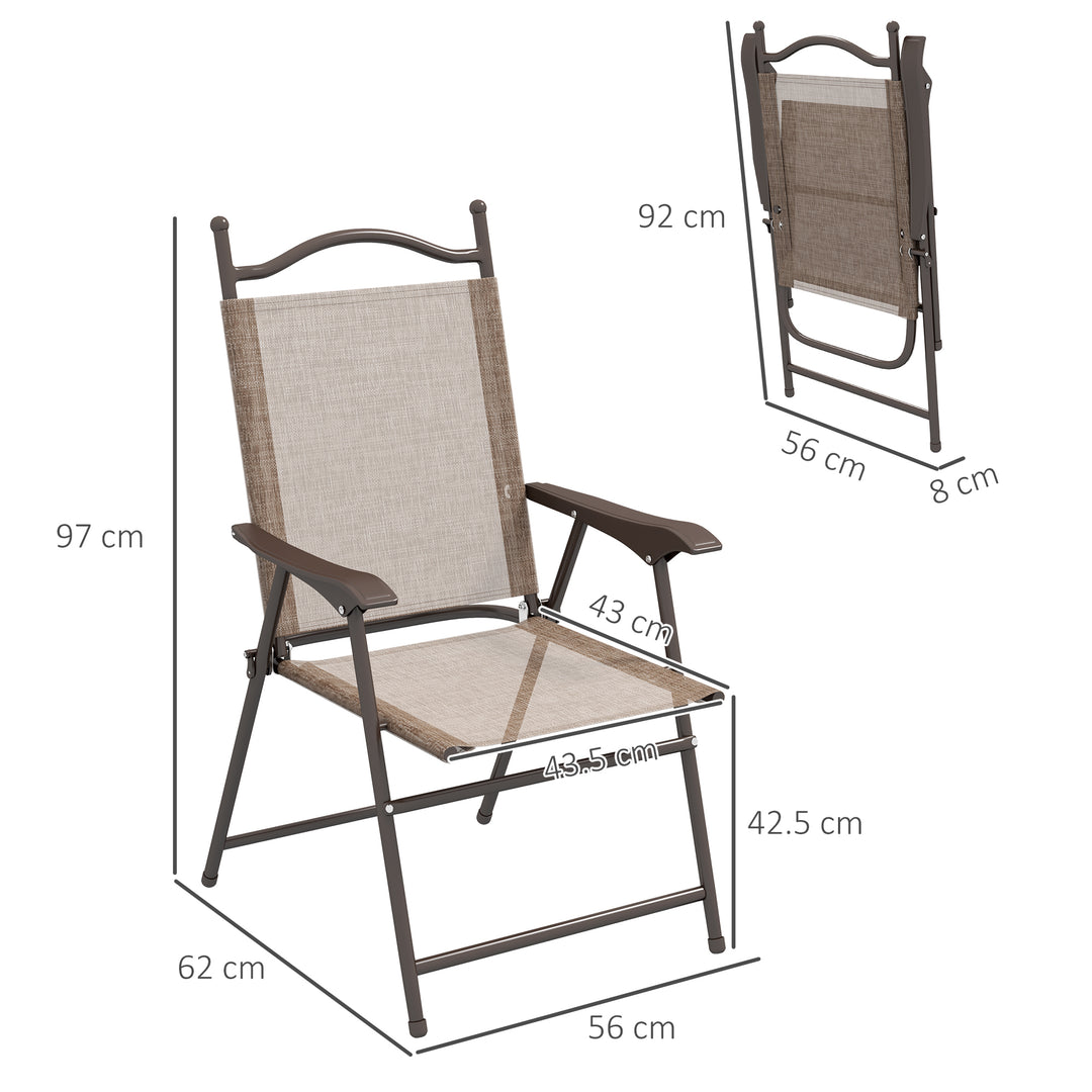 Set of Two Folding Garden Chairs, with Fabric Mesh Seats - Mixed Brown