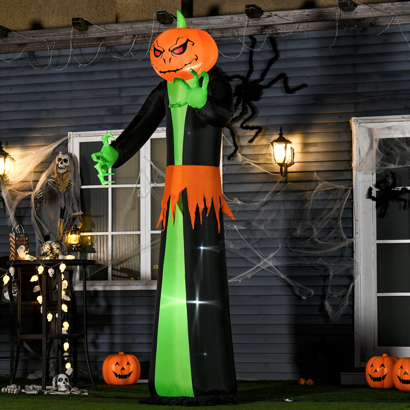 9FT Inflatable Halloween Pumpkin Ghost with Build in LED, Outdoor Lighted Blow Up Inflatables for Party Indoor, Garden, Lawn