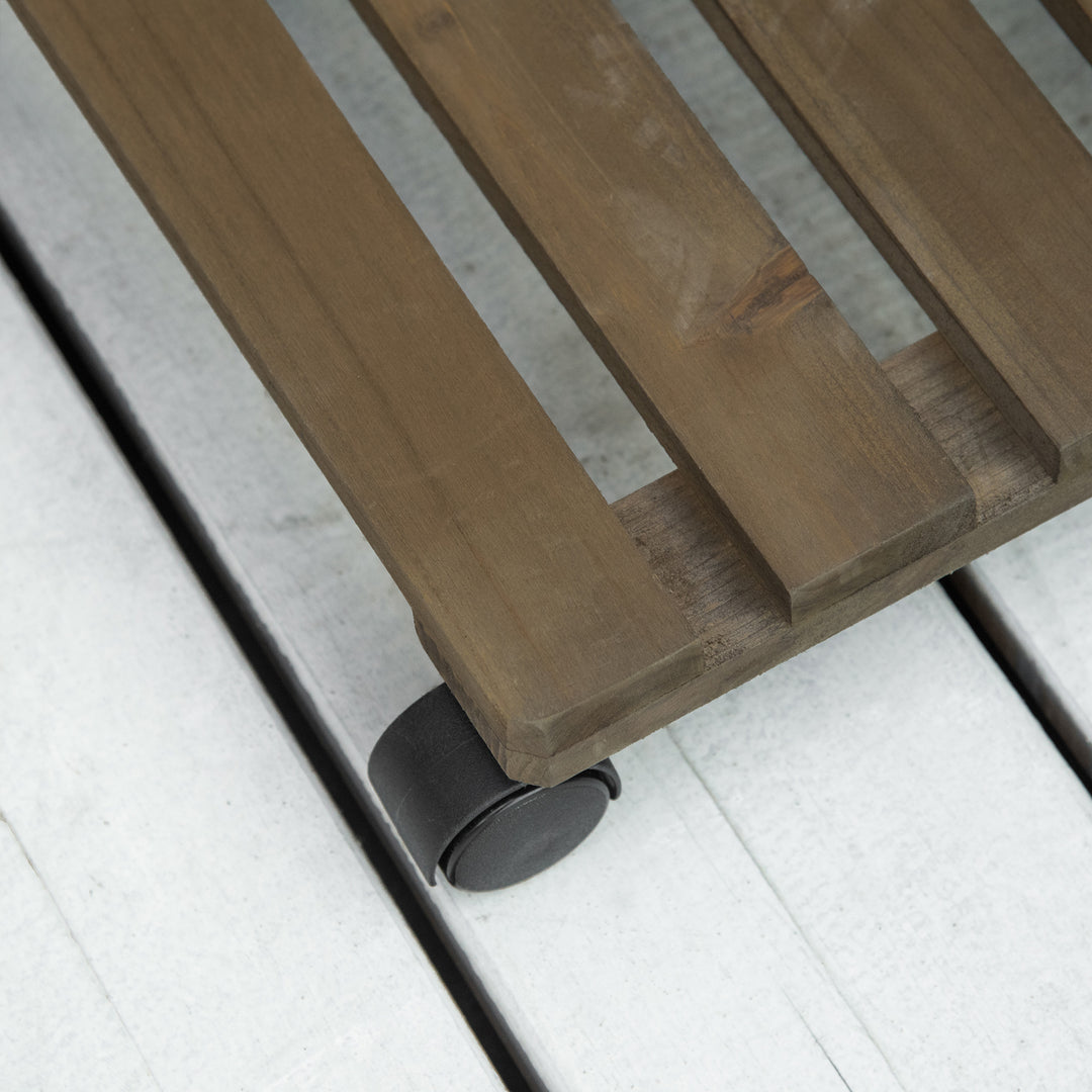 MCL 2 Pack Plant Caddy with Wheels, 30 cm Square Wooden Plant Pot Trolley, Pot Caddy for Outdoor Patios, Decks and Indoors, Dark Brown