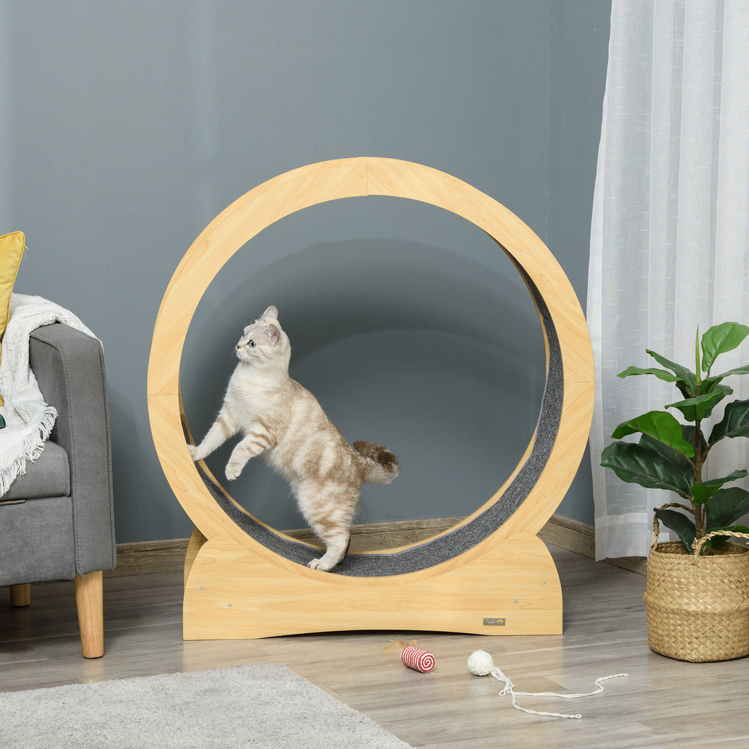 30" Wooden Cat Running Wheel with Brake, Natural Wood Finish