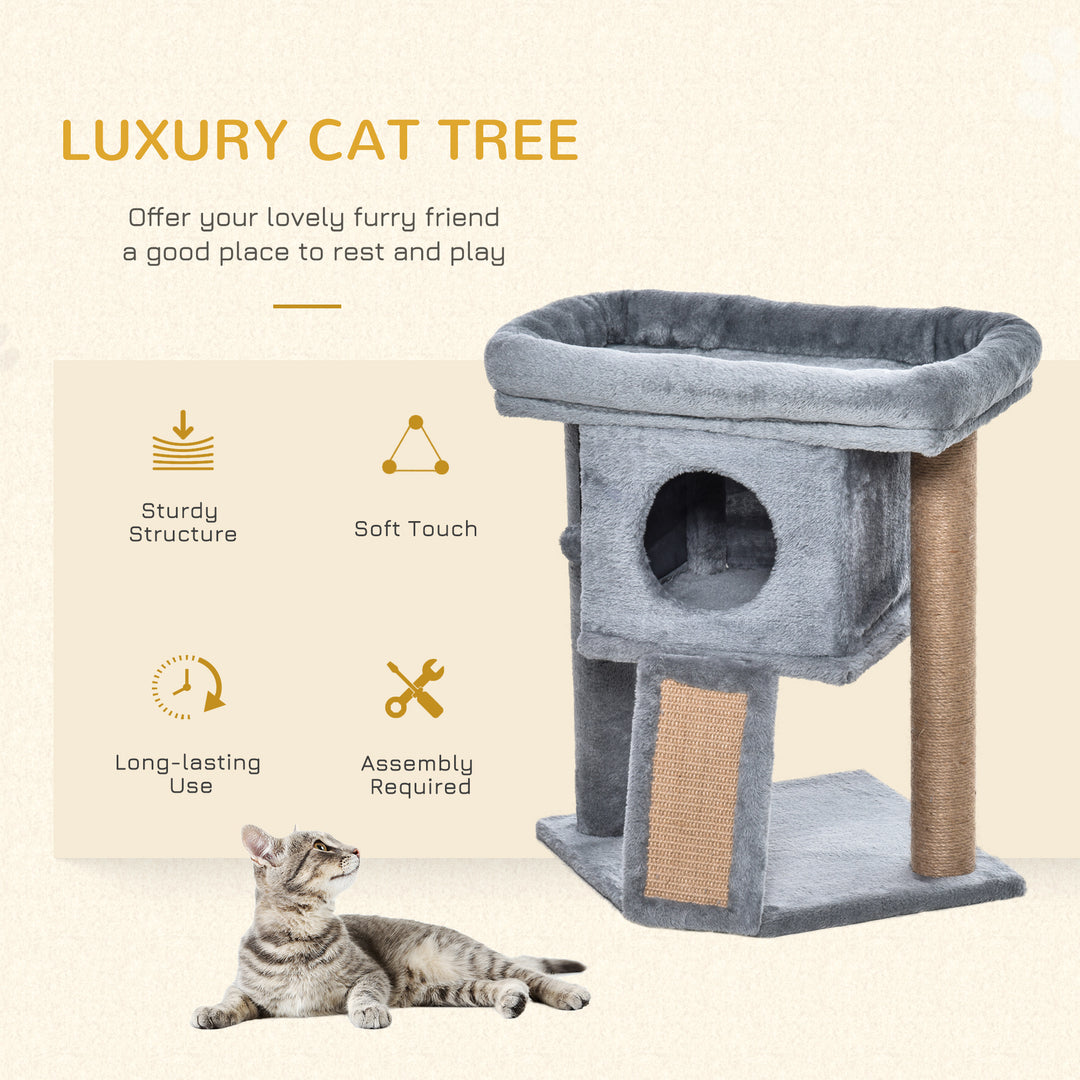 Cat Tree Tower for Indoor Cats Cat Scratching Post Climbing Activity Centre w/Jute Scratching Pad, Toy Ball, Cat House - Grey
