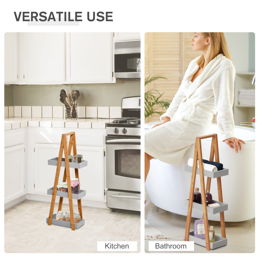 kleankin Freestanding Bamboo Shelving: 3-Tier Space-Saving Bathroom Storage, Natural | Aosom UK