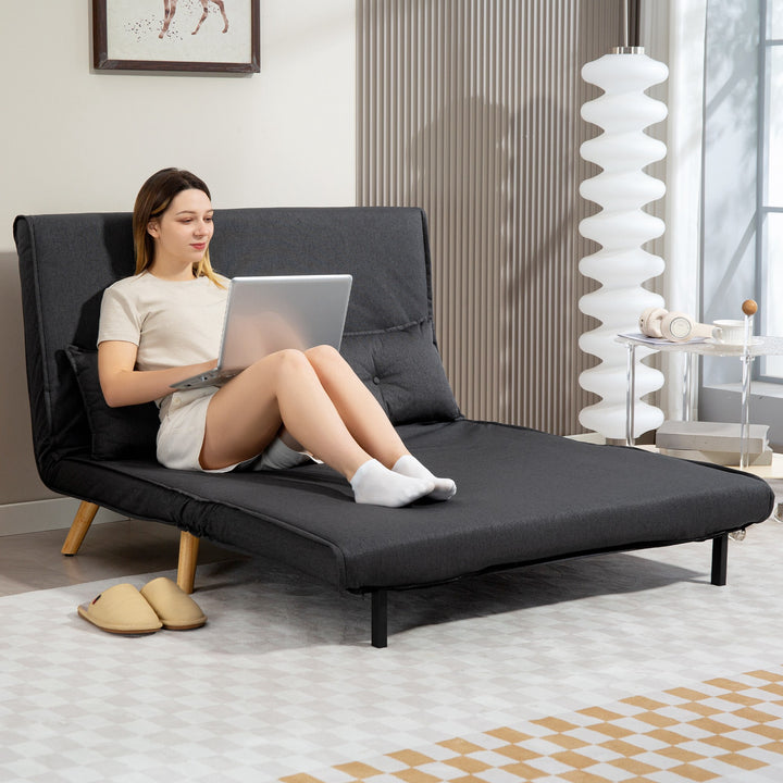 Two-Seater Linen-Look Sofa Bed - Charcoal Grey