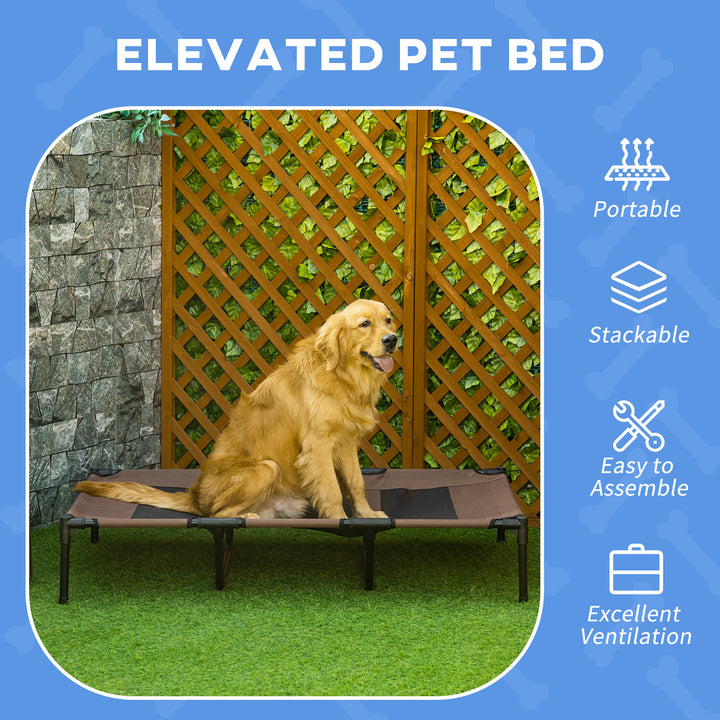 PawHut Elevated Cooling Pet Bed, Portable Raised Dog Cot with Breathable Mesh, Anti-Slip Rubber Feet for Indoor & Outdoor, Brown | Aosom UK