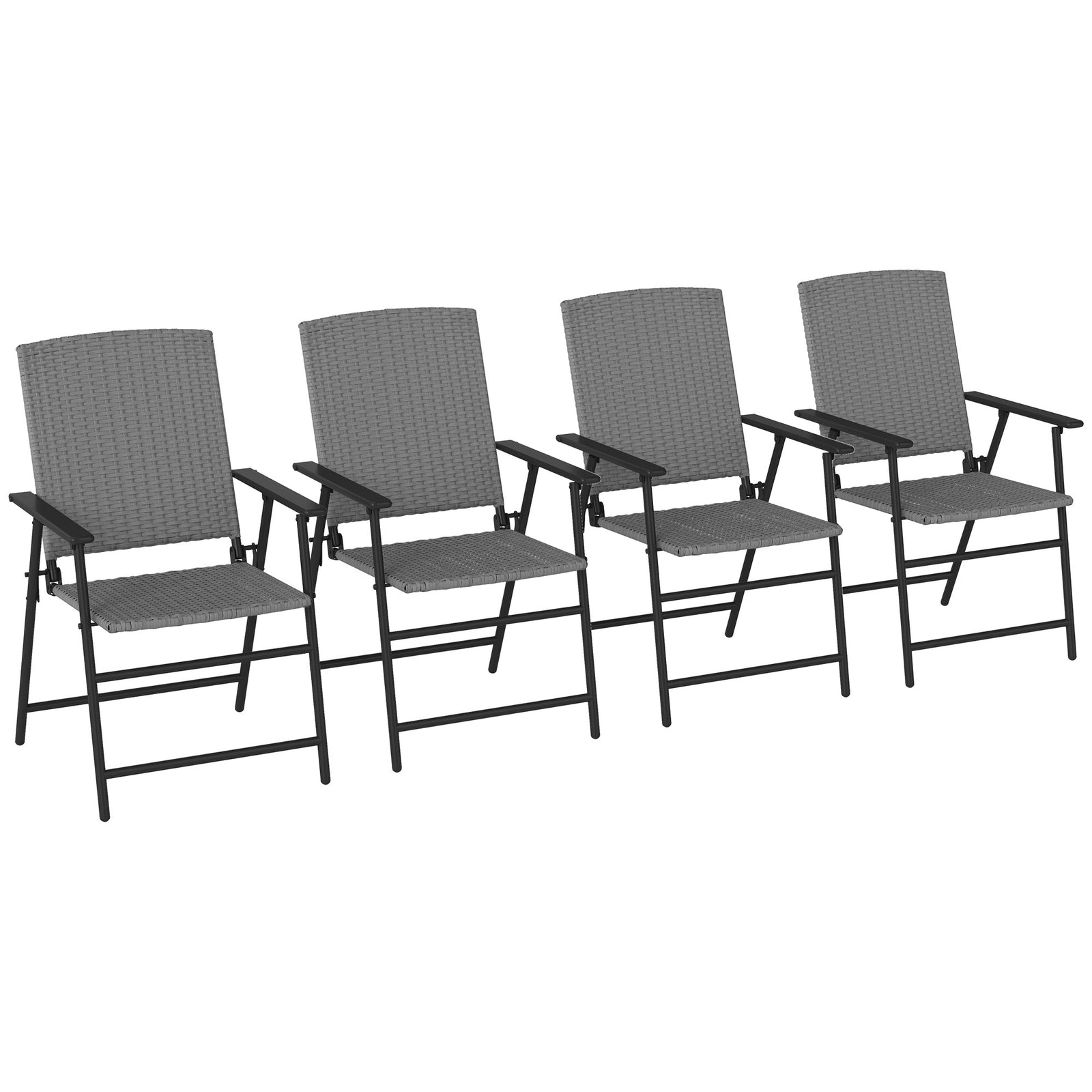 Set of Four Folding Rattan Seat Chairs - Grey