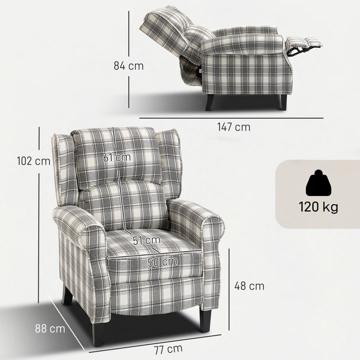 160° Reclining Armchair, with Footrest - Grey and White