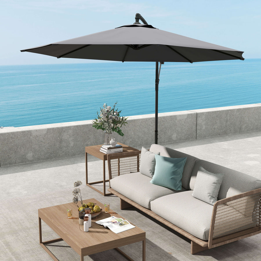 3(m) Garden Parasol Sun Shade Patio Banana Hanging Umbrella Cantilever with Crank Handle and Cross Base Grey