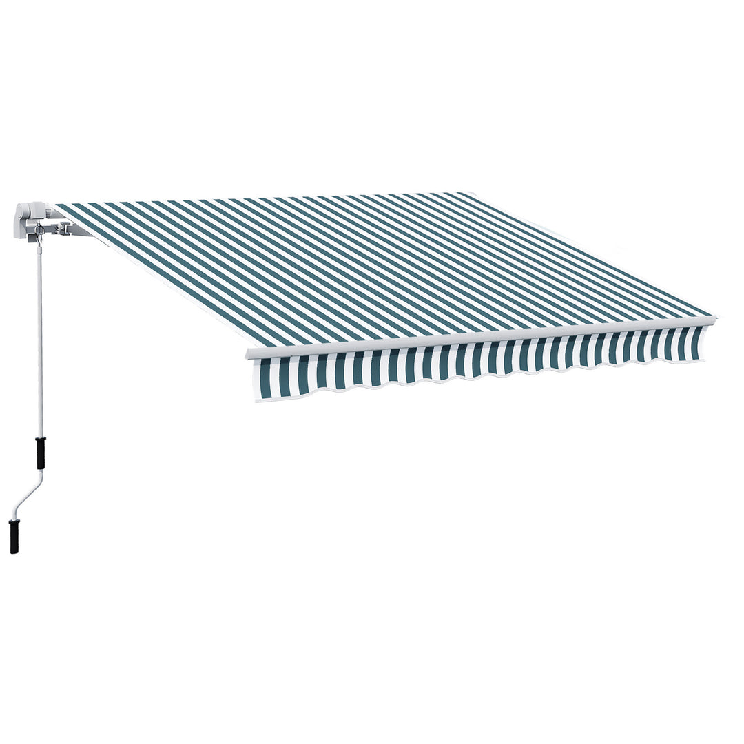 Manual Retractable Awning, size (4m x3m)-Green/White Stripes