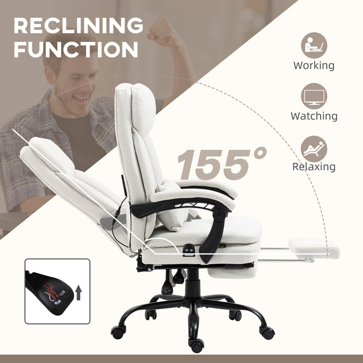 Office Chair, Ergonomic Desk Chair with 6-Point Vibration Massage and Lumbar Heating, Computer Chair with Lumbar Support Pillow, 155° Reclining Back and Footrest, Cream White