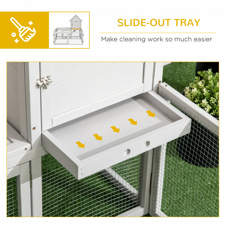 Indoor Rabbit Hutch, Guinea Pig Cage, with Slide-Out Tray, Large Fenced Area - Light Grey