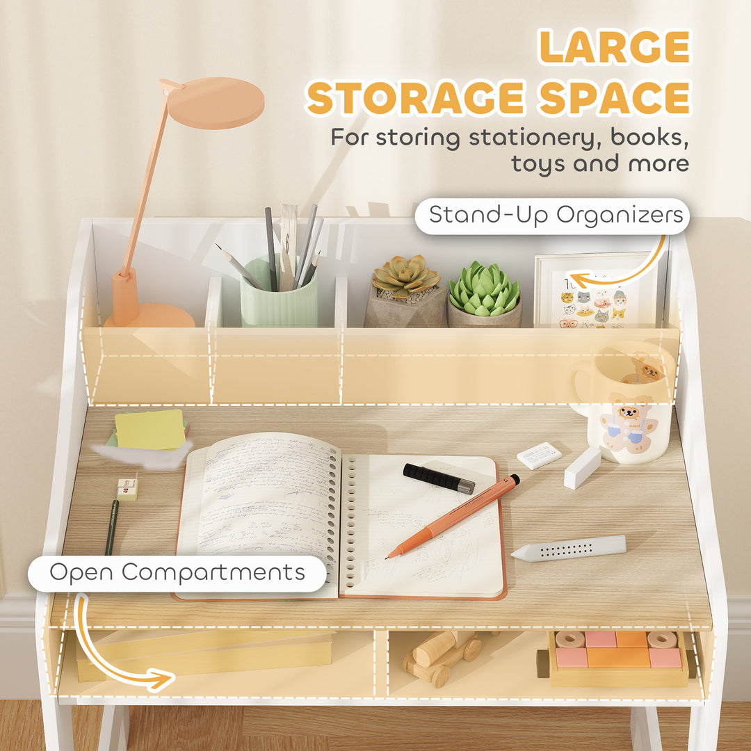 Kids Desk and Chair Set, Children Study Table with Storage and Shelves