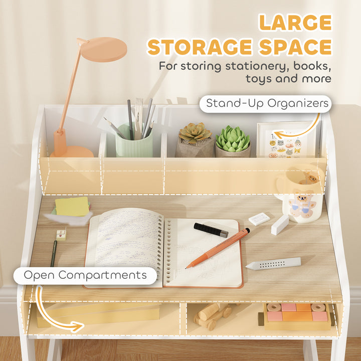 Kids Desk and Chair Set, Children Study Table with Storage and Shelves