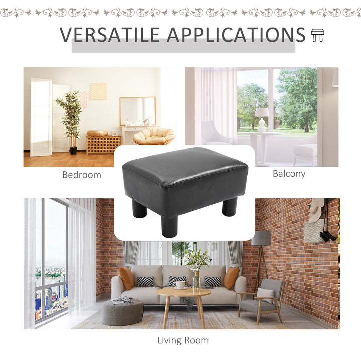 Faux Leather Footstool, Small Foot Rest, Rectangle Sofa Stool for Bedroom Living Room, Black
