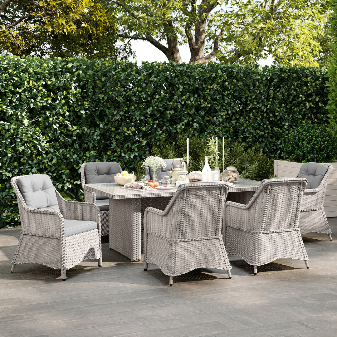 Seven-Piece Rattan Dining Set - Mixed Grey