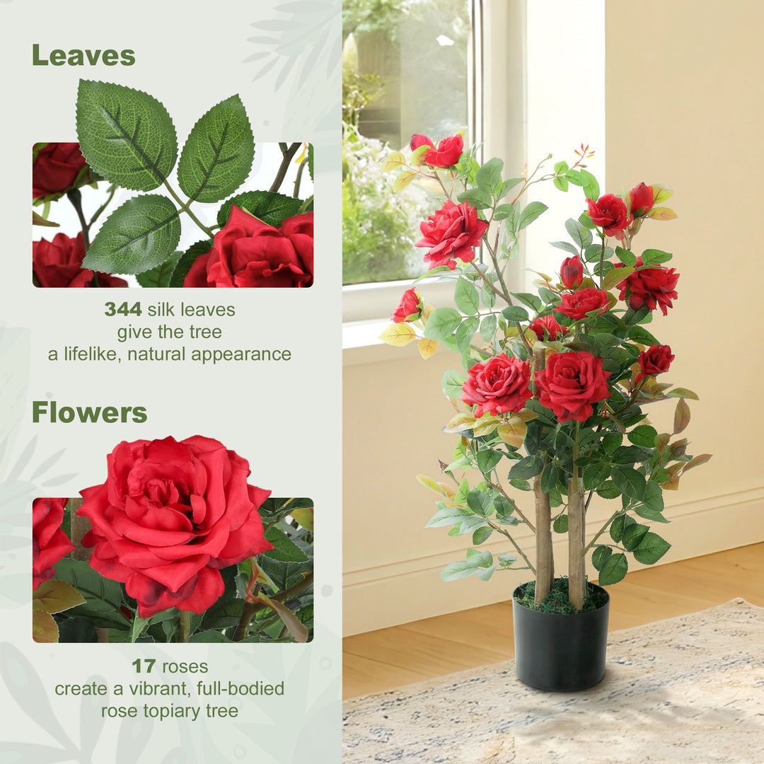 90cm Artificial Rose Tree Set of 2, Decorative Fake Plant with 344 Sil