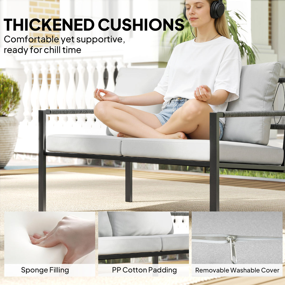 5 Piece Metal Garden Furniture Sofa Set with Thickened Cushions, Loveseat, 2 Armchairs, 2 Coffee Tables