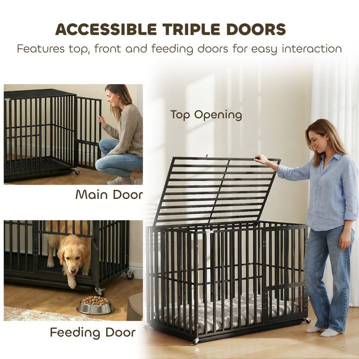 Heavy Duty Dog Crate, Dog Cage with Wheels for Medium Large Breeds, Me