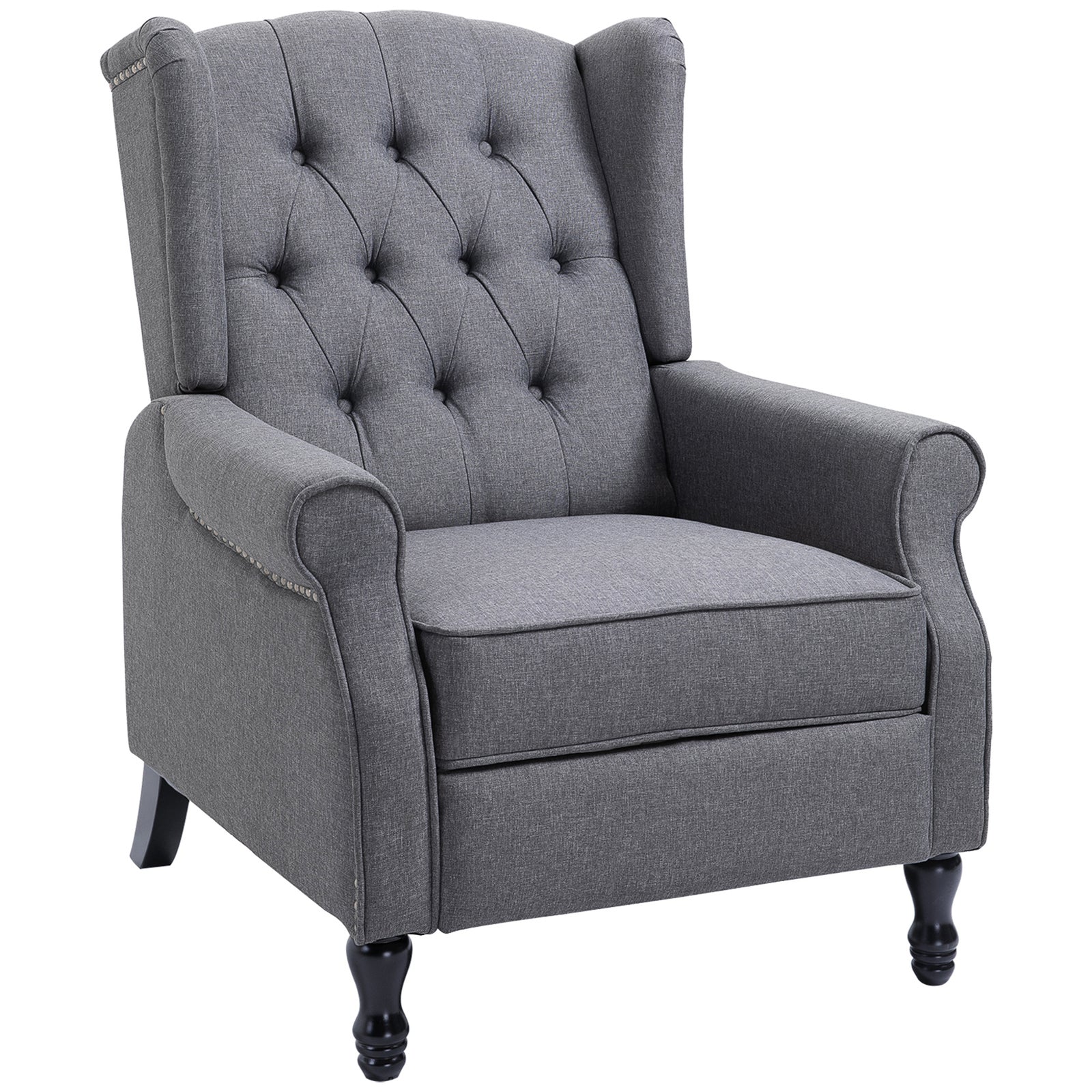 Recliner Armchair, Vintage Reclining Chair with Nail Head Trim, Wingback Chair with Button Tufted Back and Footrest, for Living Room, Grey