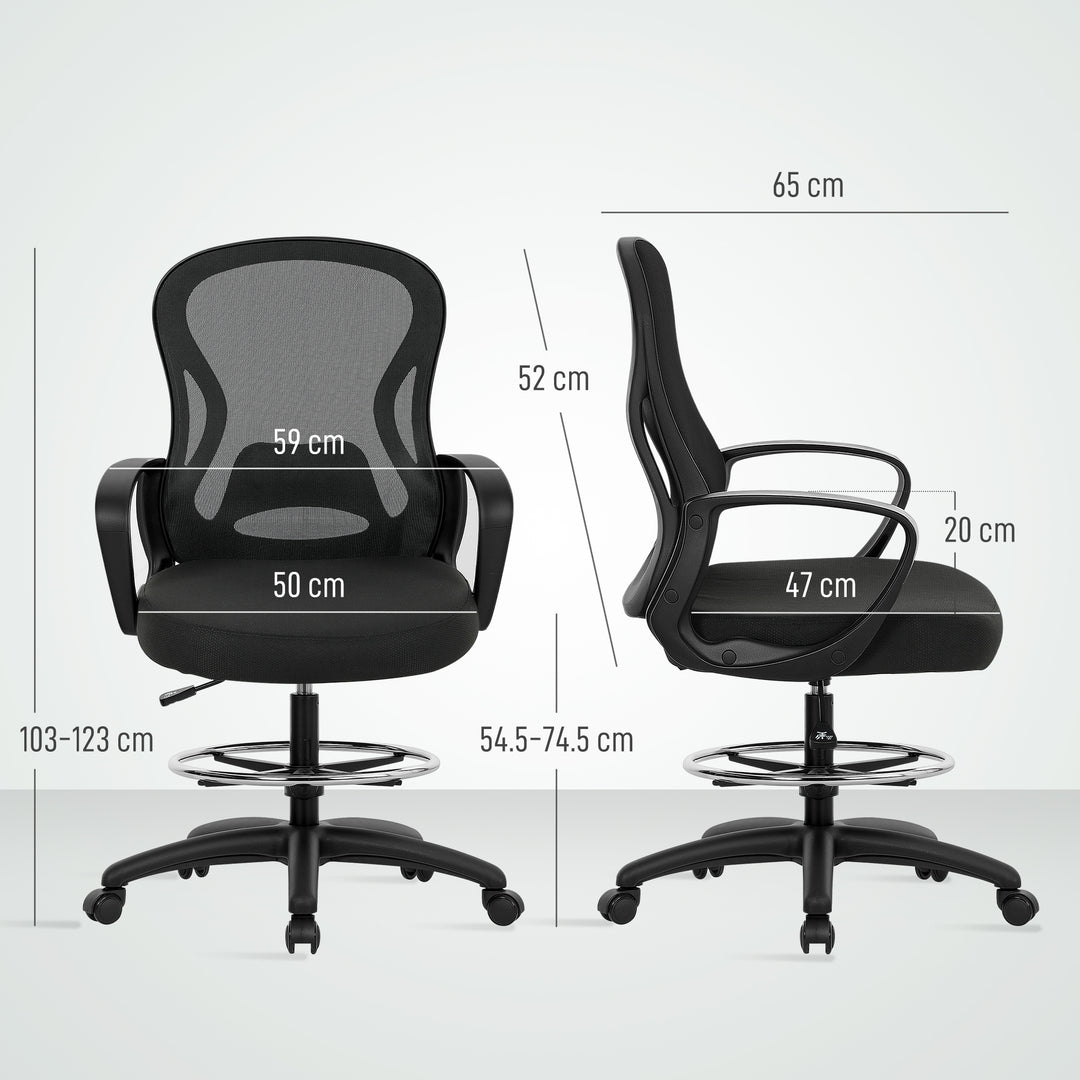 Drafting Chair with Adjustable Footrest, Ergonomic Mesh Office Chair with Lumbar Support, Adjustable Height for Standing Desk, Black
