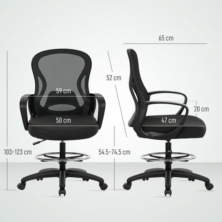 Drafting Chair with Adjustable Footrest, Ergonomic Mesh Office Chair with Lumbar Support, Adjustable Height for Standing Desk, Black