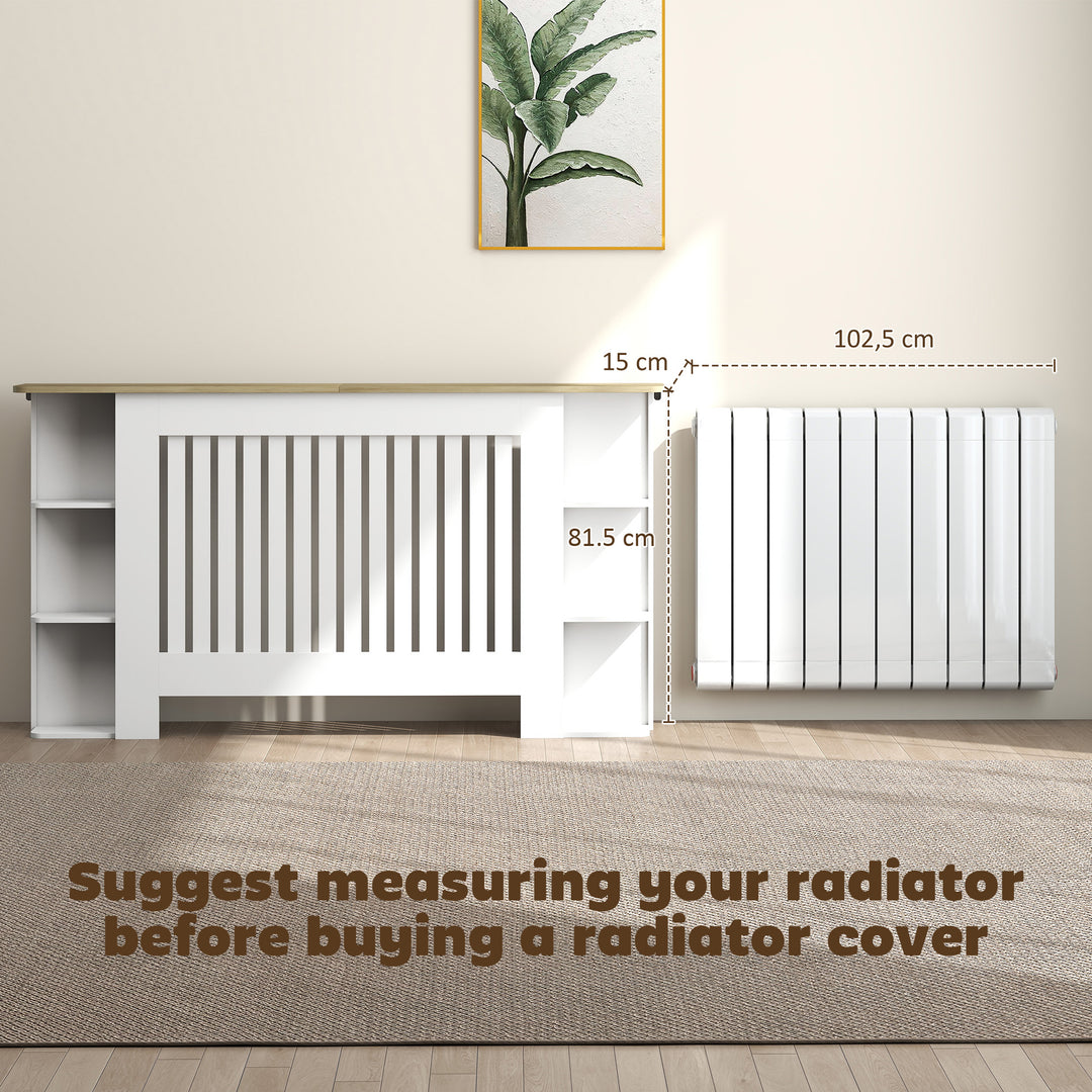 MCL Radiator Cover with Open Storage Shelves, Vertical Slatted Cabinet Shelf Heater Cover for Living Room, Hallway, Large, White (H: 83 / W: 152 / D: 19 cm)