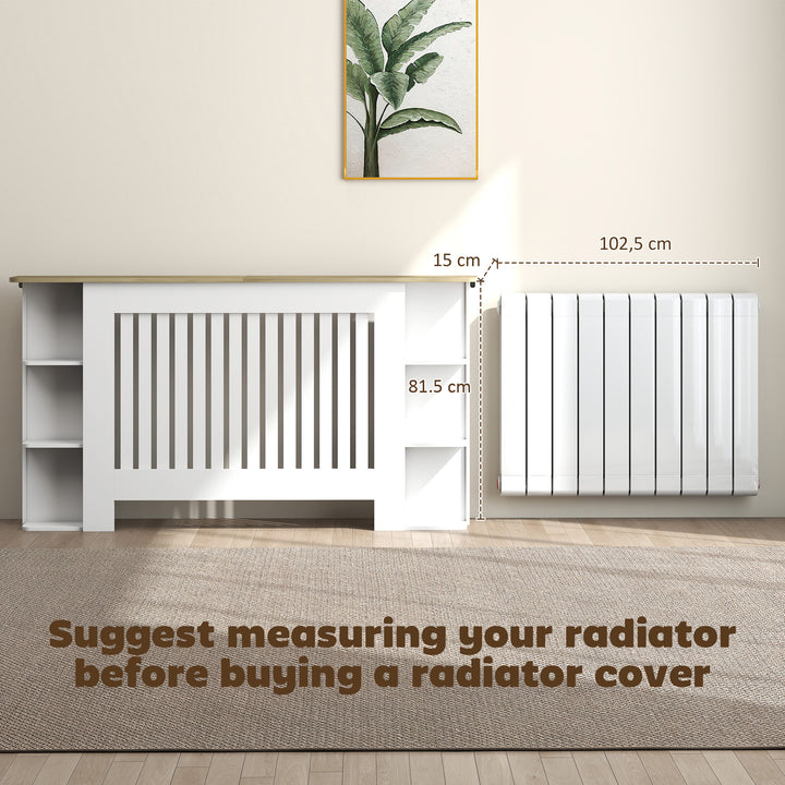 MCL Radiator Cover with Open Storage Shelves, Vertical Slatted Cabinet Shelf Heater Cover for Living Room, Hallway, Large, White (H: 83 / W: 152 / D: 19 cm)