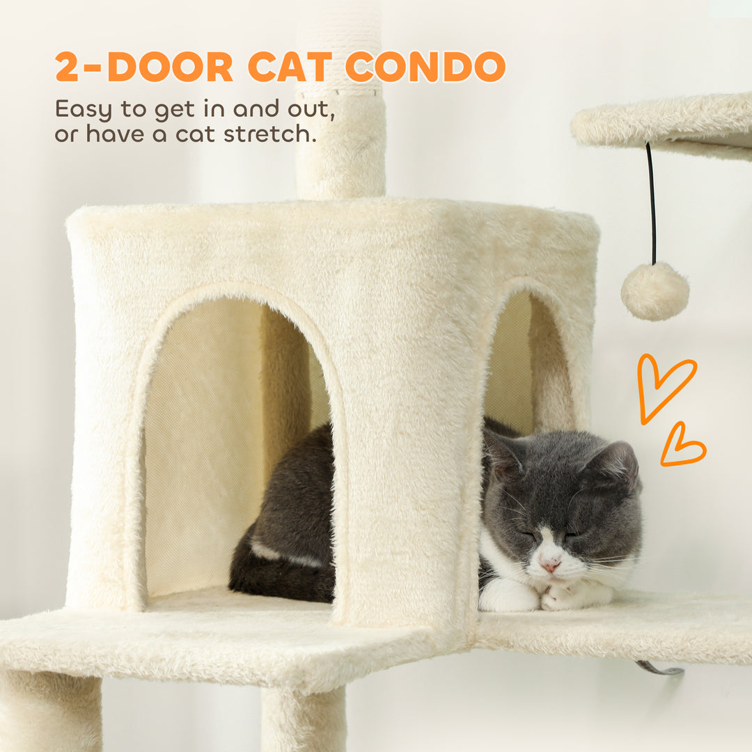 202cm Cat Tree with 6 Scratching Posts, 2 Hammocks, 2 Condos, 2 Perche