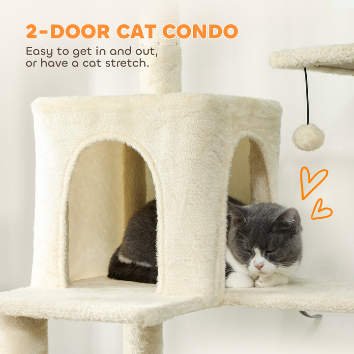 202cm Cat Tree with 6 Scratching Posts, 2 Hammocks, 2 Condos, 2 Perche