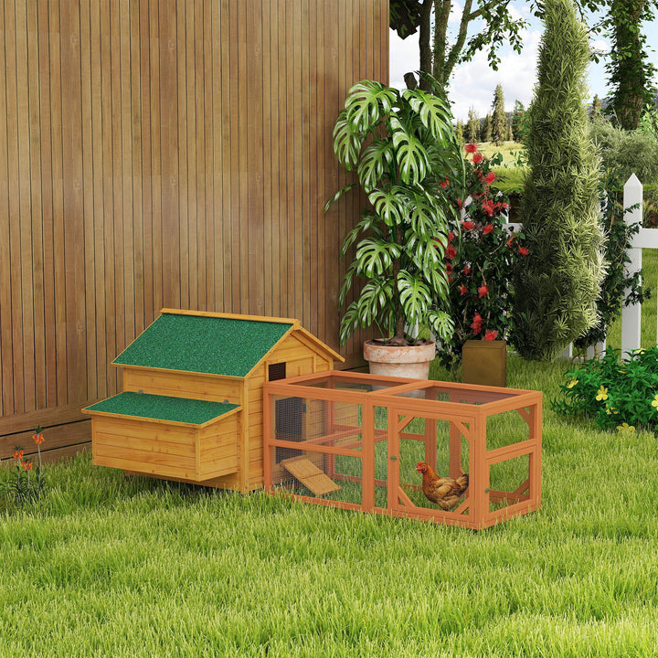 2 Piece Wooden Chicken Coop and Run Set, Poultry Run Cage with Nesting Box, Slide-Out Tray, for 4-8 Chickens, Yellow