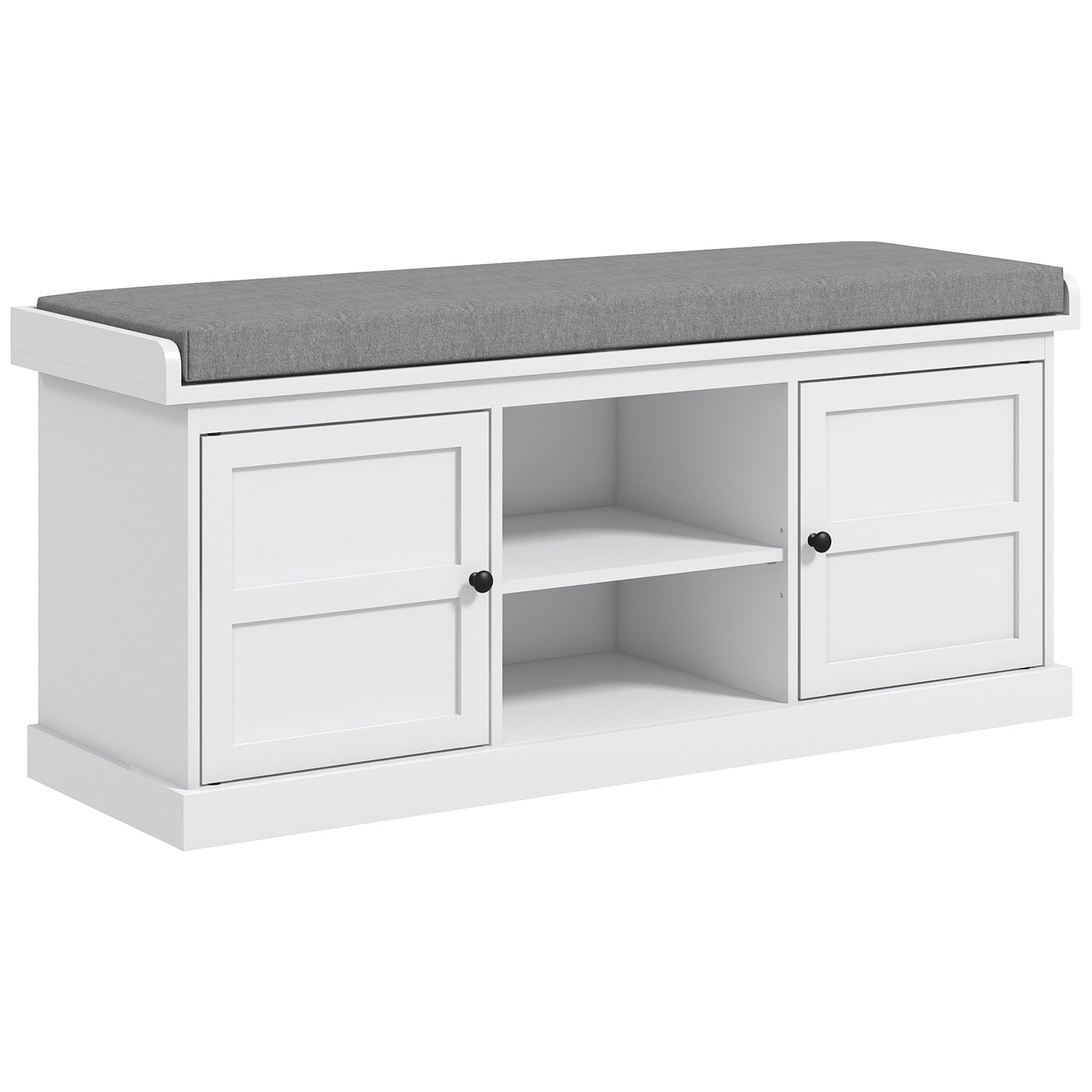 Multi-Compartment Shoe Storage Bench, with Top Cushion - White/Grey
