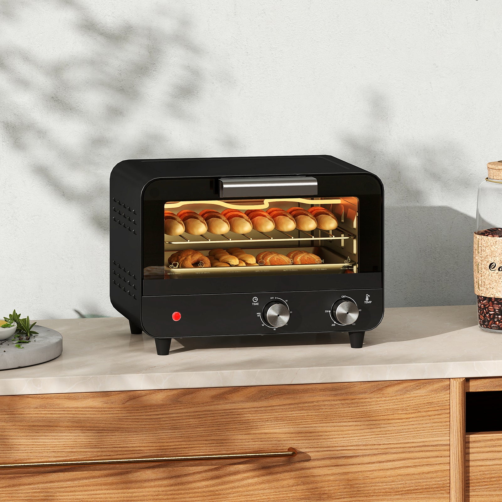 Small Toaster Oven, 12L Multifunction Mini Countertop Oven with Glass 