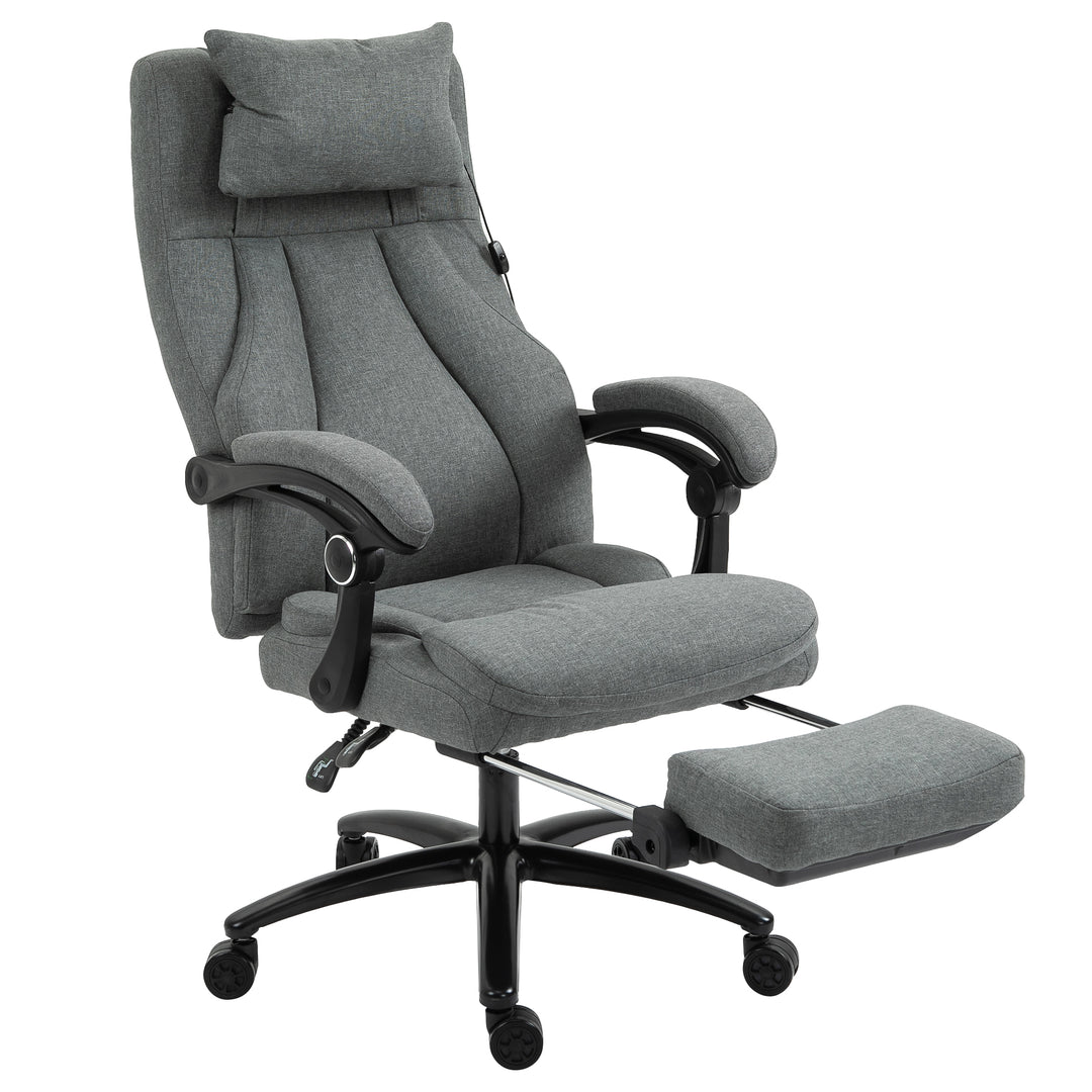 Office Chair, Fabric Desk Chair with Adjustable Massage Pillow, USB Power and Retractable Footrest, High Back, 360° Swivel, for Home, Grey