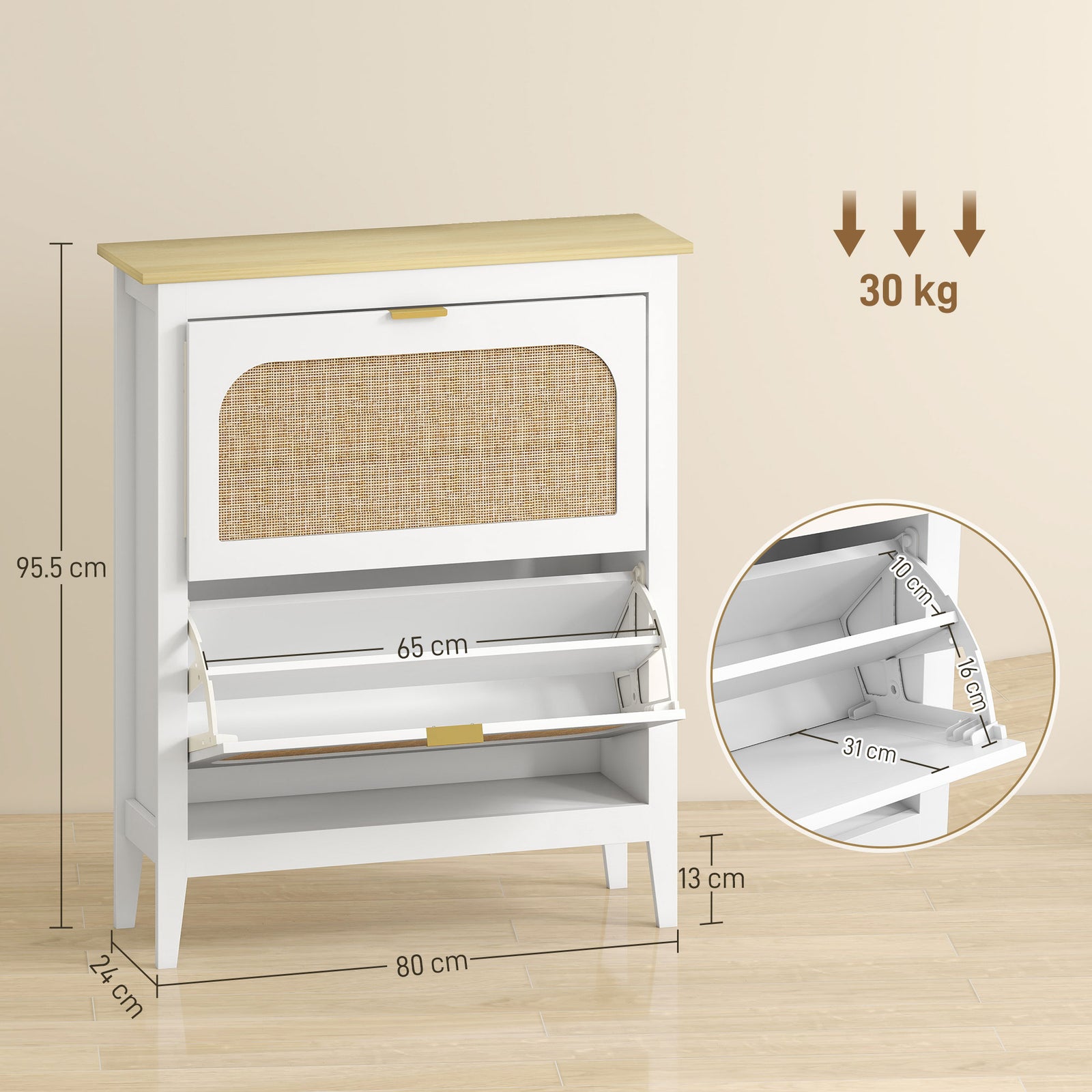Narrow Shoe Cabinet, Boho Slim Shoe Storage Cabinet with 2 Flip Drawer