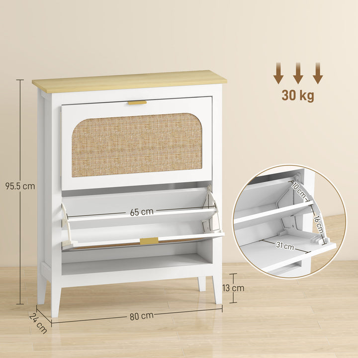 Narrow Shoe Cabinet, Boho Slim Shoe Storage Cabinet with 2 Flip Drawer
